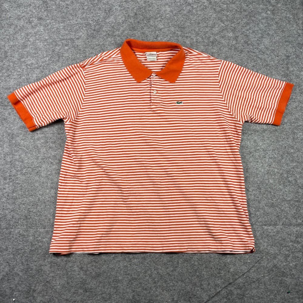 Lacoste Polo Shirt Mens 8 (3XL) Orange White Striped Pique Short Sleeve Devanlay